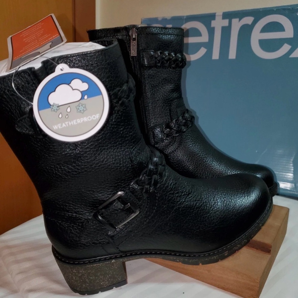 Aetrex Black Weatherproof Boots with Buckle Detail